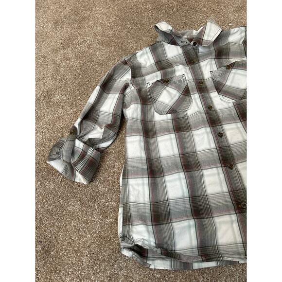 Carhartt women's button down plaid western cowgirl Rodeo cream/brown SZ SM 4/6 - Picture 8 of 8